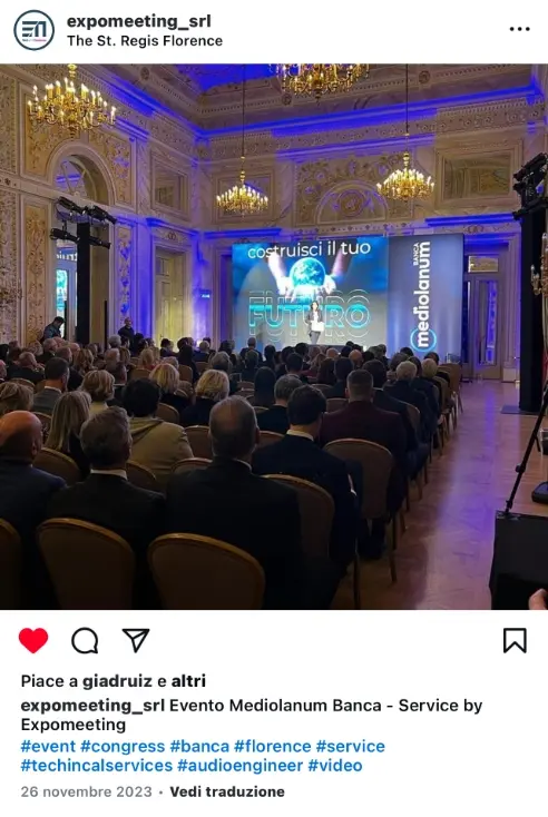 Evento Banca Mediolanum - Allestimento e supporto tecnico Expomeeting presso il St. Regis Firenze