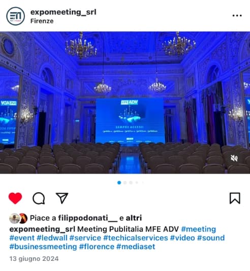 Allestimento fatto da Expomeeting in una sala di prestigio del grand hotel St. regis di Firenze per il meeting di Publitalia MFE ADV